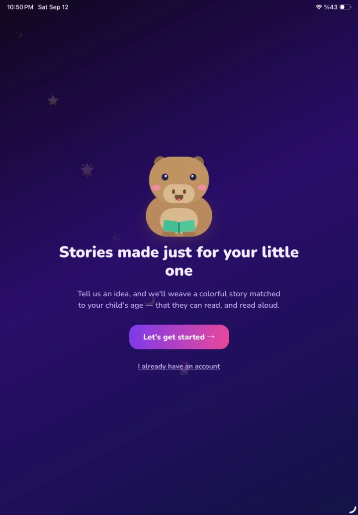 The welcome screen